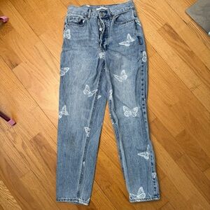 Pacsun Ultra High Rise Slim Butterfly Print Jeans 25 EUC Y2K Festival Whimsical